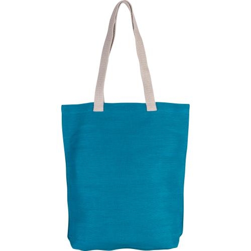 Shopper van jute en katoen turquoise